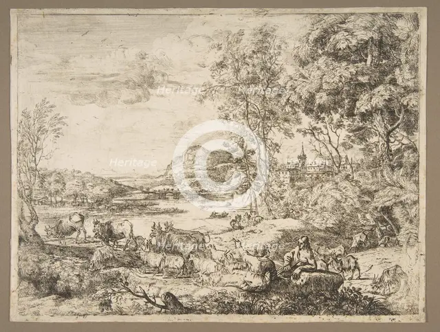 Shepherd and Shepherdess Conversing in a Landscape, ca. 1651. Creator: Claude Lorrain.