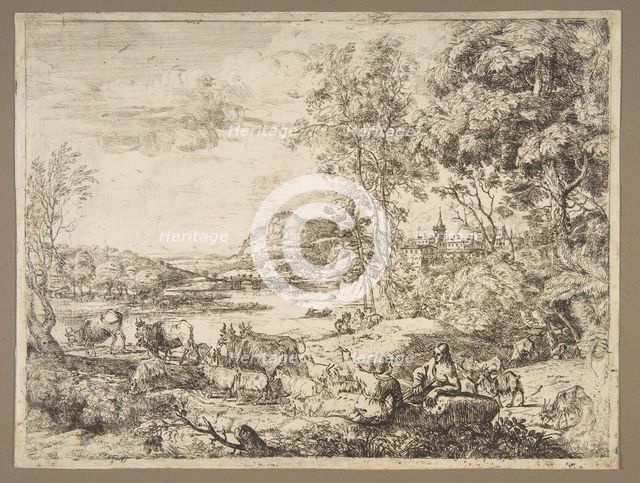Shepherd and Shepherdess Conversing in a Landscape, ca. 1651. Creator: Claude Lorrain.