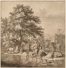 Shepherd and Shepherdess with Their Flock, 1763, published 1765. Creator: Cornelis Ploos van Amstel