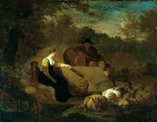 Shepherd and Shepherdess with their Flock at a Well, 1668. Creator: Adriaen van de Velde