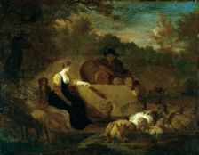 Shepherd and Shepherdess with their Flock at a Well, 1668. Creator: Adriaen van de Velde