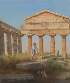 Shepherd boy in the temple, Paestum, 1854. Creator: Constantin Hansen
