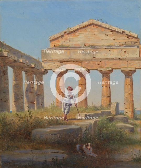 Shepherd boy in the temple, Paestum, 1854. Creator: Constantin Hansen.
