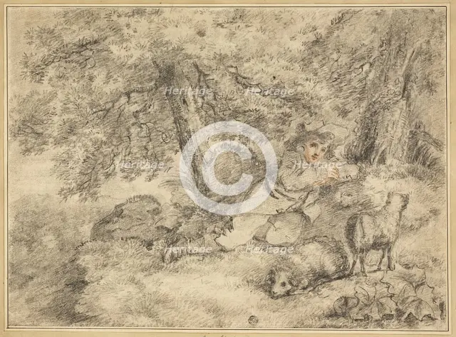 Shepherd Boy with Lambs in Woods, n.d. Creator: George Morland.