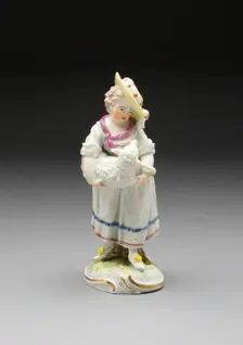 Shepherd Girl Holding Sheep, Frankenthal, c. 1770. Creator: Frankenthal Porcelain Factory