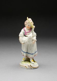 Shepherd Girl Holding Sheep, Frankenthal, c. 1770. Creator: Frankenthal Porcelain Factory