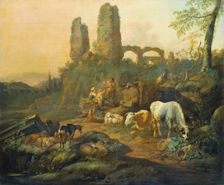 Shepherd Family Resting near an Ancient Ruin, 1680. Creator: Johann Heinrich Roos