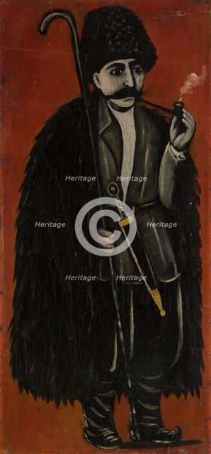 Shepherd in a Felt Cloak against a Red Background. Artist: Pirosmani, Niko (1862-1918)