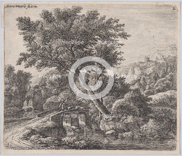 Shepherd on a Small Bridge, 17th century. Creator: Anthonie Waterloo.