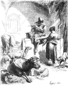 "Shepherd Seated at a Fountain," facsimile of an etching by Berghem, 1870. Creator: Unknown
