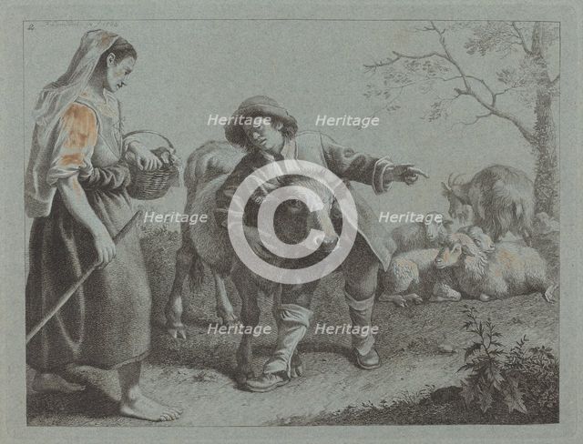 Shepherd Pointing Out the Direction to a Shepherdess, 1762. Creator: Francesco Londonio.