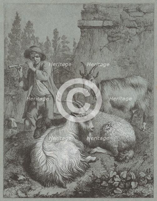 Shepherd Playing a Flute with Goats, 1764. Creator: Francesco Londonio.