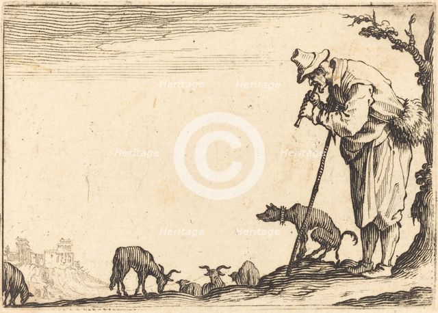 Shepherd Playing Flute, c. 1617. Creator: Jacques Callot.