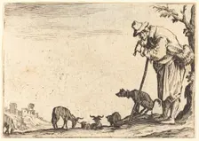 Shepherd Playing Flute, c. 1622. Creator: Jacques Callot