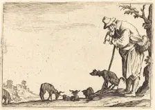 Shepherd Playing Flute, c. 1622. Creator: Jacques Callot