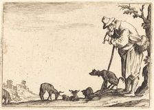 Shepherd Playing Flute, c. 1622. Creator: Jacques Callot