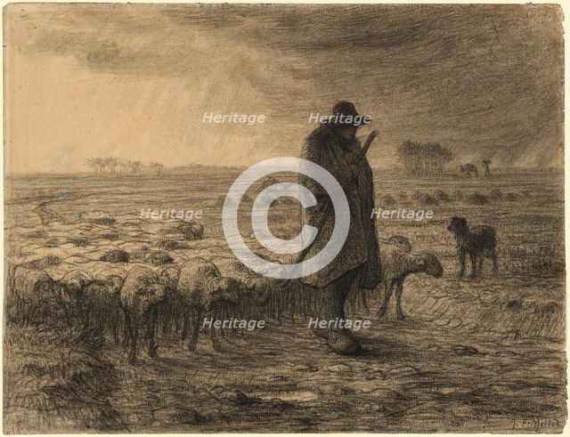 Shepherd Returning with His Flock, c. 1860. Creator: Jean Francois Millet.