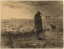 Shepherd Returning with His Flock, c. 1860. Creator: Jean Francois Millet