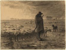 Shepherd Returning with His Flock, c. 1860. Creator: Jean Francois Millet