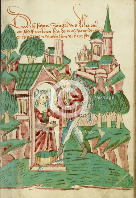 Shepherd Returning with Lost Sheep; Barlaam und Josaphat, 1469. Creators: Hans Schilling, Diebolt Lauber.