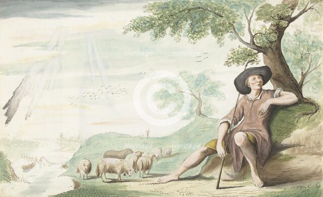 Shepherd resting under a tree near his herd, 1654. Creator: Gesina ter Borch.