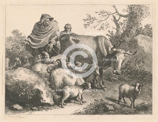Shepherd Wearing a Cape Driving a Flock, after 1776. Creator: Francesco Londonio.