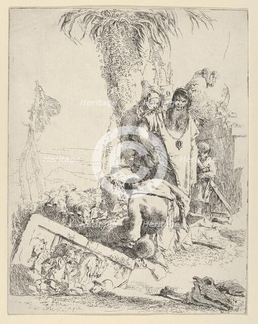 Shepherd with Two Magicians, from the Scherzi, ca. 1743-57. Creator: Giovanni Battista Tiepolo.