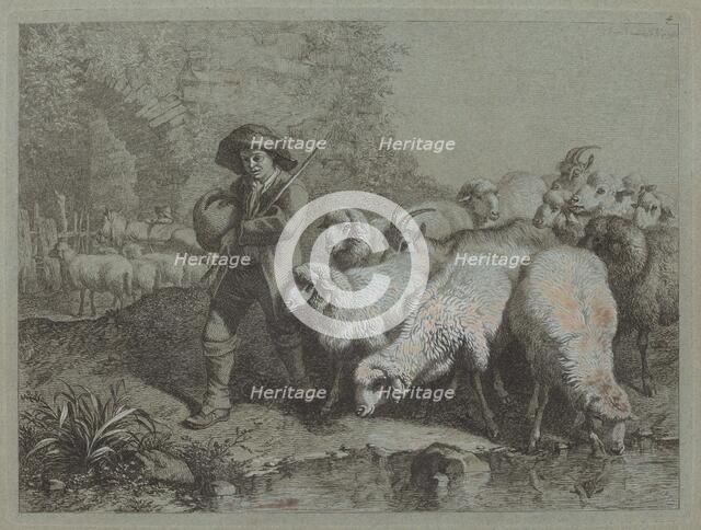 Shepherd with a Sack Driving a Flock, 1763. Creator: Francesco Londonio.