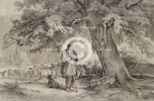 Shepherd with Flock, 1865. Creator: Théophile-Victor-Émile Lemmens.