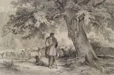 Shepherd with Flock, 1865. Creator: Théophile-Victor-Émile Lemmens