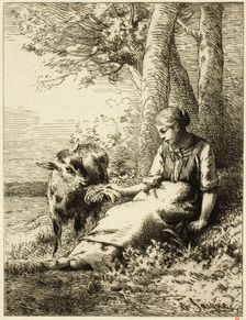 Shepherd with Flock of Sheep at Edge of Wood, n.d. Creator: Charles Emile Jacque
