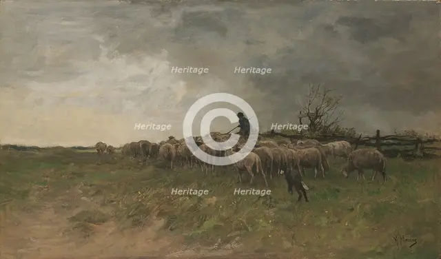 Shepherd with his flock, .