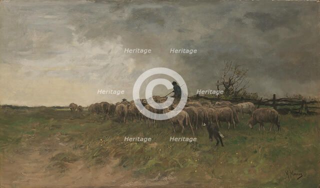 Shepherd with his flock, .