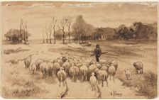 Shepherd with His Flock, c. 1870. Creator: Anton Mauve (Dutch, 1838-1888)