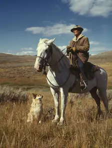 Shepherd with his horse and dog on Gravelly Range, Madison County, Montana, 1942. Creator: Russell Lee