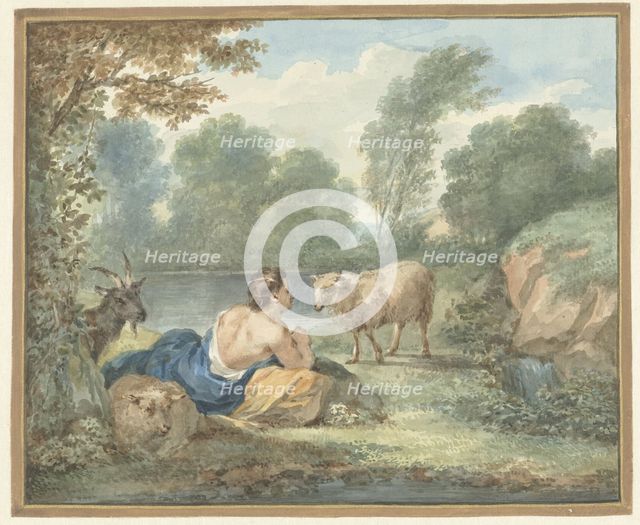 Shepherd with sheep in a landscape with a lake, 1781. Creator: Aert Schouman.