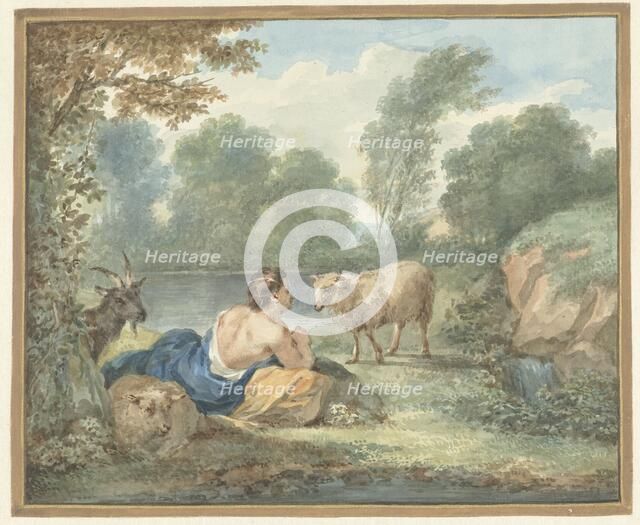 Shepherd with sheep in a landscape with a lake, 1781. Creator: Aert Schouman.