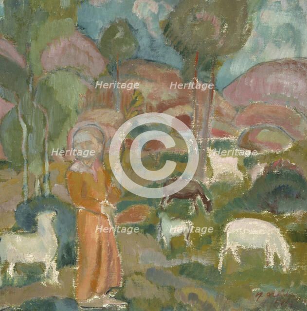 Shepherdess, 1915. Creator: Yrjö Aleksander Ollila.