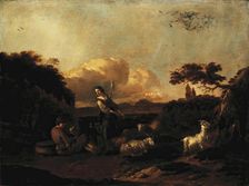 Shepherdess and a Flock of Sheep, 1660. Creator: Jan Frans Soolmaker