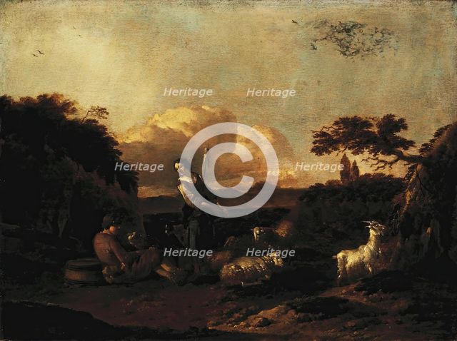 Shepherdess and a Flock of Sheep, 1660. Creator: Jan Frans Soolmaker.