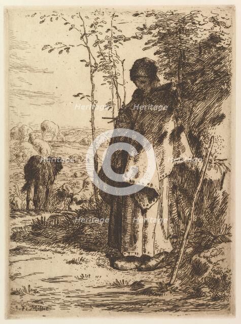 Shepherdess Knitting, 1862. Creator: Jean Francois Millet.