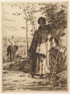 Shepherdess Knitting, 1862. Creator: Jean Francois Millet