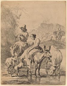 Shepherdess on a Donkey, 1655. Creator: Nicolaes Berchem