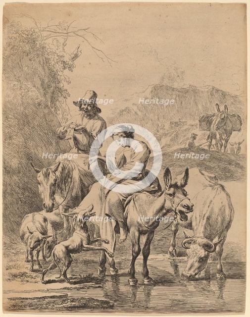 Shepherdess on a Donkey, 1655. Creator: Nicolaes Berchem.