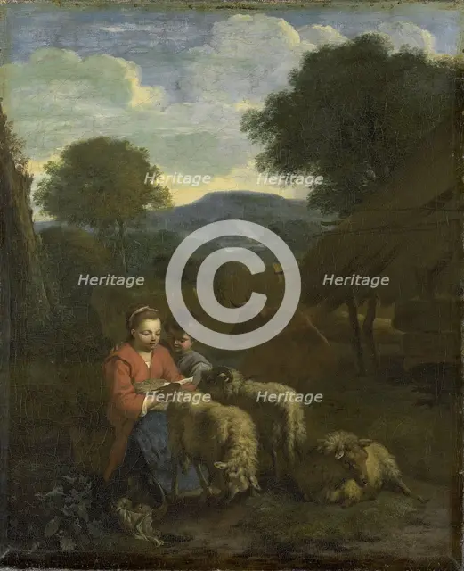 Shepherdess Reading, 1706. Creator: Simon van der Does.