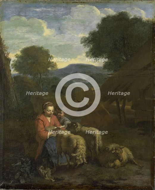 Shepherdess Reading, 1706. Creator: Simon van der Does.