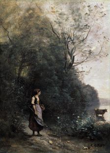 Shepherdess with a cow at the Edge of the Forest 1865-1870. Artist: Jean-Baptiste-Camille Corot