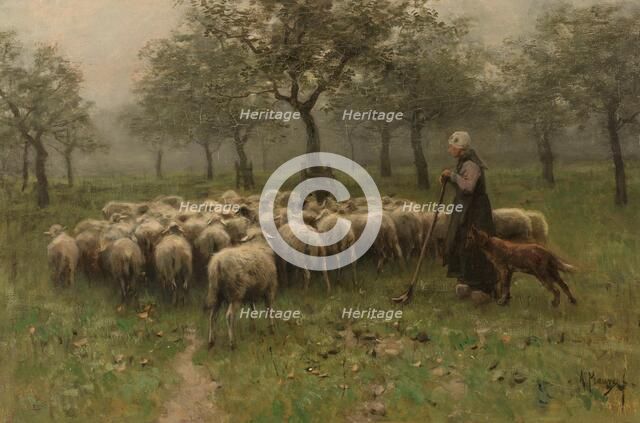 Shepherdess with a Flock of Sheep, c.1870-c.1888. Creator: Anton Mauve.