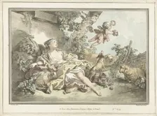 Shepherdess with flying Cupid, 1760-1802. Creator: Gilles-Antoine Demarteau