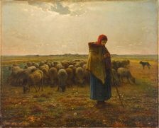 Shepherdess with her Flock, ca 1863. Creator: Millet, Jean-François (1814-1875)